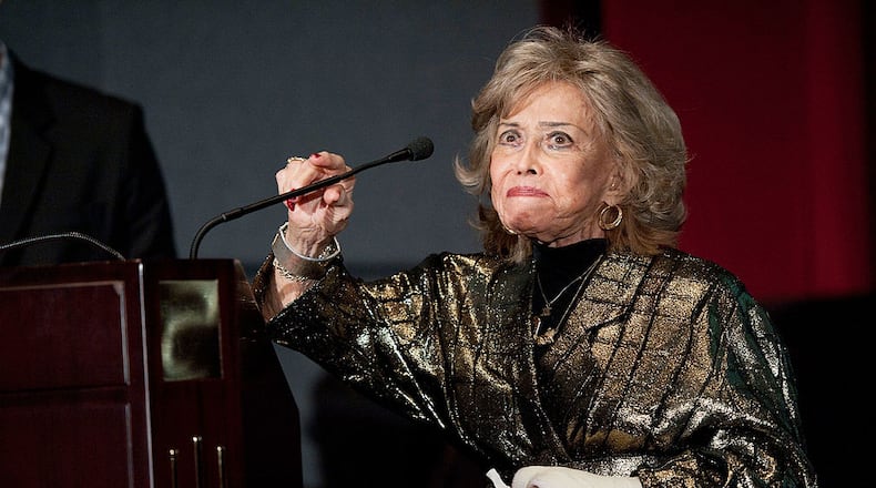 Voice actress June Foray receives the Crystal Anvil Award for Outstanding Contribution to Animation at the UCLA Animation Workshop Festival of Animation at the James Bridges Theater at Melnitz Hall on the UCLA campus on June 4, 2011 in Los Angeles, California. (Photo by Amanda Edwards/Getty Images for UCLA)