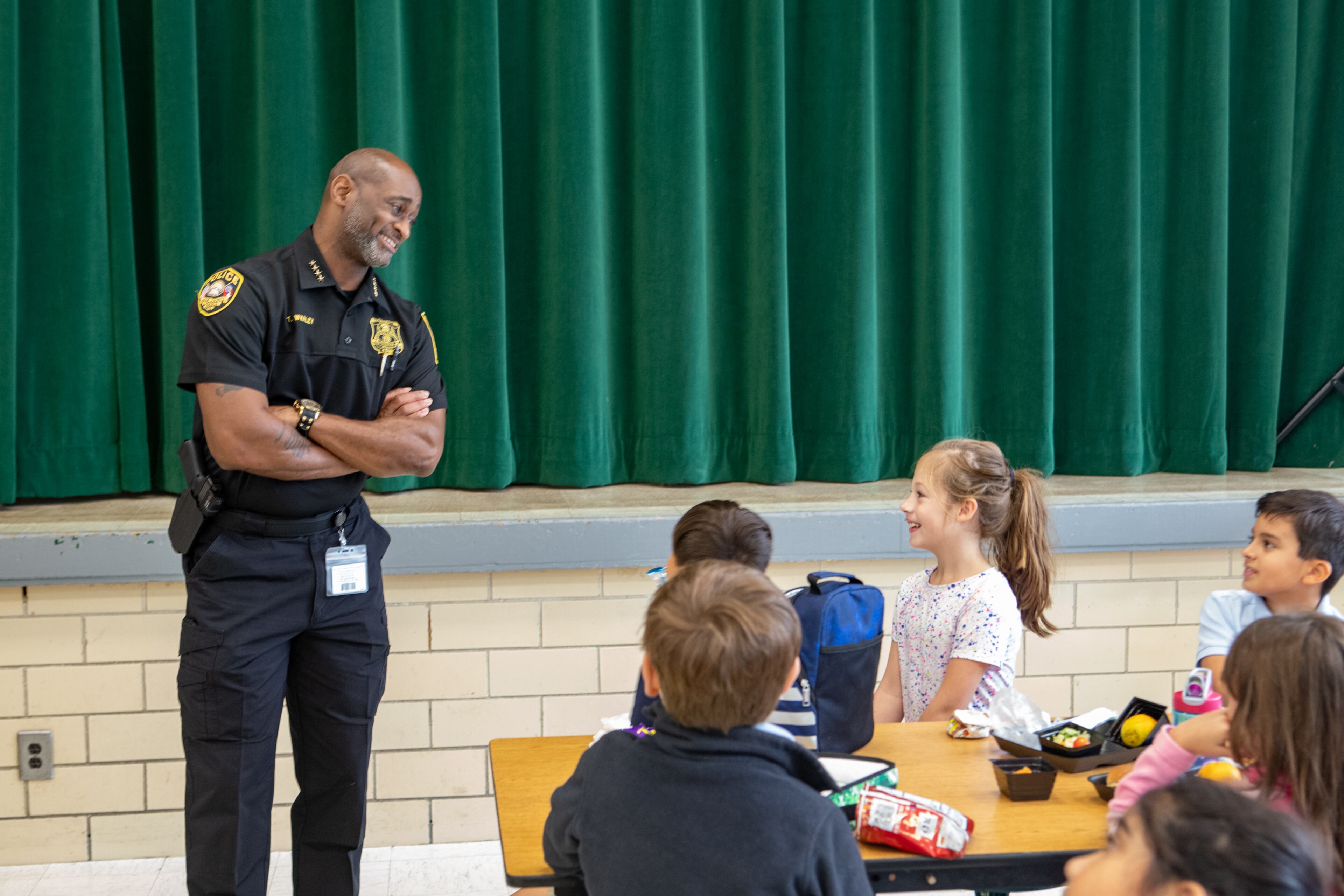 DeKalb County School District Police Chief Tracey Whaley is at Ashford Park Elementary during lunch on Sept. 16, 2024.  (Jenni Girtman for The Atlanta Journal-Constitution)