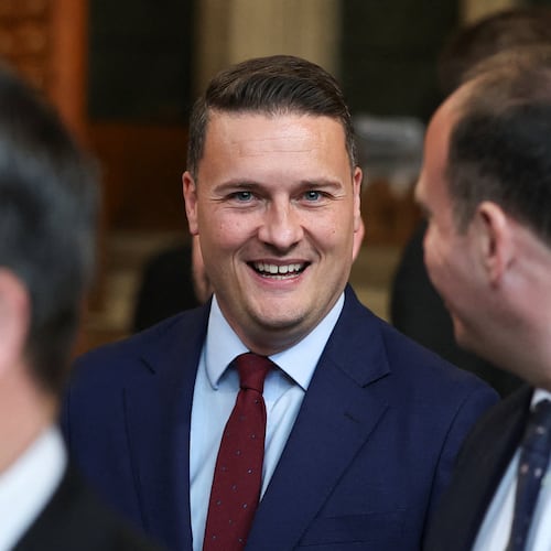 British Health Secretary Wes Streeting walks through the House of Commons to attend the State Opening of Parliament at the Palace of Westminster, London, Wednesday, May 13, 2026. (Toby Melville/Pool Photo via AP)
