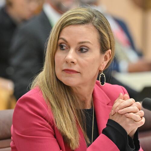 Australian e-Safety Commissioner, Julie Inman Grant appears before the Environment and Communications Legislation Committee at Parliament House in Canberra, Australia, Thursday, Oct. 17, 2024. (Mick Tsikas/AAP Image via AP)