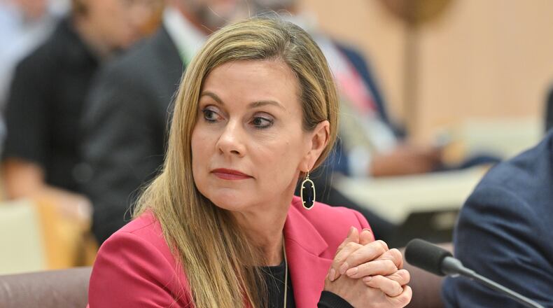 Australian e-Safety Commissioner, Julie Inman Grant appears before the Environment and Communications Legislation Committee at Parliament House in Canberra, Australia, Thursday, Oct. 17, 2024. (Mick Tsikas/AAP Image via AP)