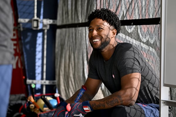Braves outfielder Jurickson Profar smiles during spring training.