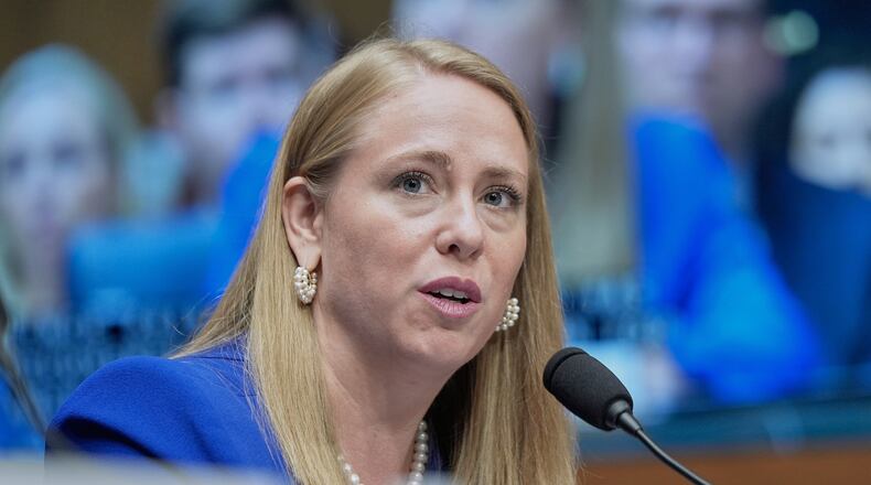 FILE - Andrea Lucas, nominee to be a member of the Equal Employment Opportunity Commission, testifies during a Senate Health, Education, Labor, and Pensions (HELP) Committee hearing on June 18, 2025, on Capitol Hill in Washington. (AP Photo/Mariam Zuhaib, File)