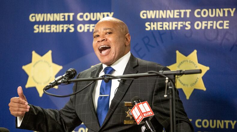 Newly elected sheriff Keybo Taylor speaks at a press conference at the Gwinnett County Jail on January 1, 2021.  STEVE SCHAEFER FOR THE ATLANTA JOURNAL-CONSTITUTION