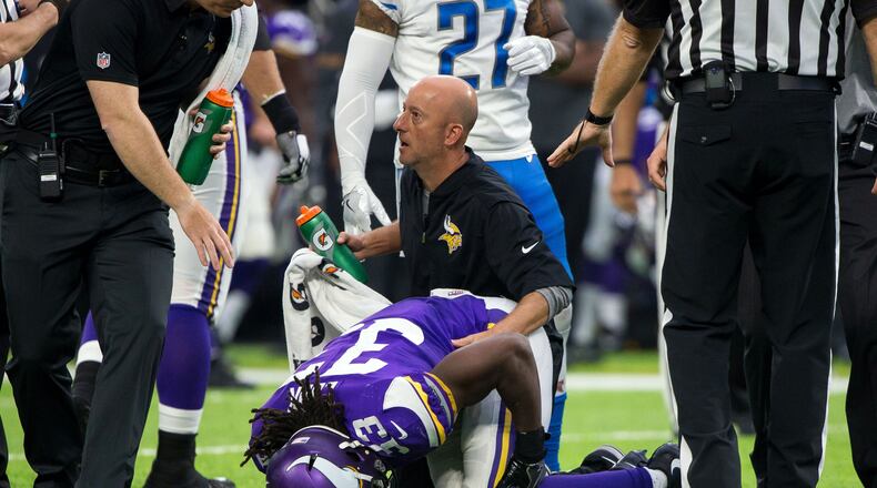 Vikings running back Dalvin Cook went down with a non-contact knee injury in the third quarter of Sunday's game vs. Detroit.