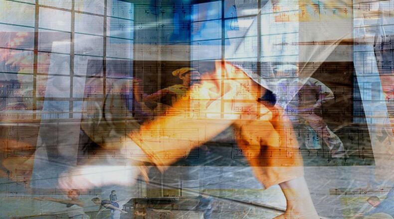 Robert Weingarten's portrait of Mikhail Baryshnikov pictures the dance great from a biographical, not physical, perspective. The mosaic includes dancers at Baryshnikov Arts and a musical score handwritten by George Balanchine. Photo: Courtesy of Breman Museum