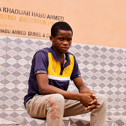 A student from an orphanage school that was abducted with others by gunmen in late April, is photographed following his released in Lokoja, Nigeria, Thursday, May 7, 2026. (AP Photo/Haruna Yahaya)