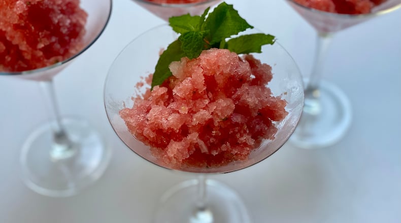Turn leftover watermelon into a frozen fat-free sweet treat with this easy, no-cook recipe. (Kellie Hynes for The Atlanta Journal-Constitution)