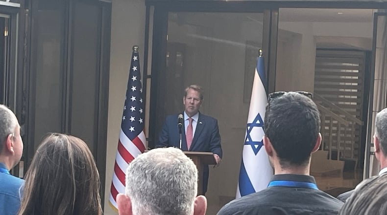 Gov. Brian Kemp speaks Monday night at a U.S. Embassy reception in Israel where he highlighted the state's pro-Israel laws and marketed Georgia as a go-to location for the country's firms. “The friendship has been fruitful for all parties,” Kemp said.