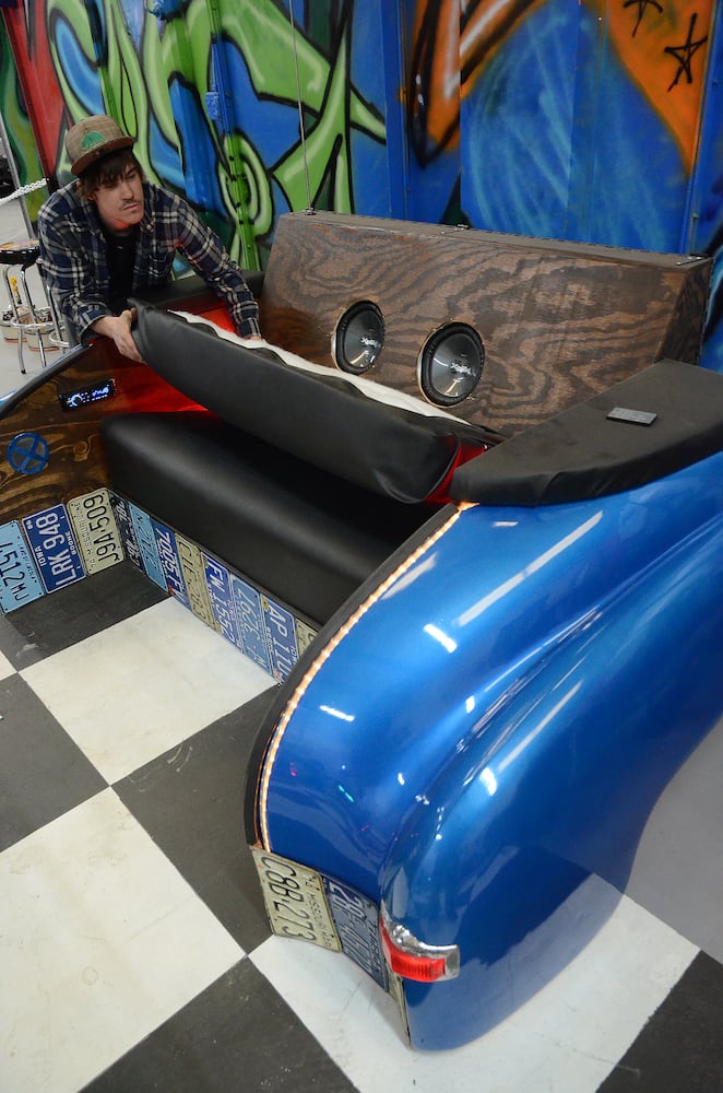 Black Lab Automotive's one-of-a-kind furniture made from classic car parts is likely to create buzz at this year's Atlanta International Auto Show.