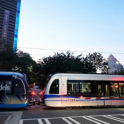 FILE - A Charlotte Area Transit System light rail departs a station, Sept. 8, 2025, in Charlotte, N.C. (AP Photo/Erik Verduzco, File)
