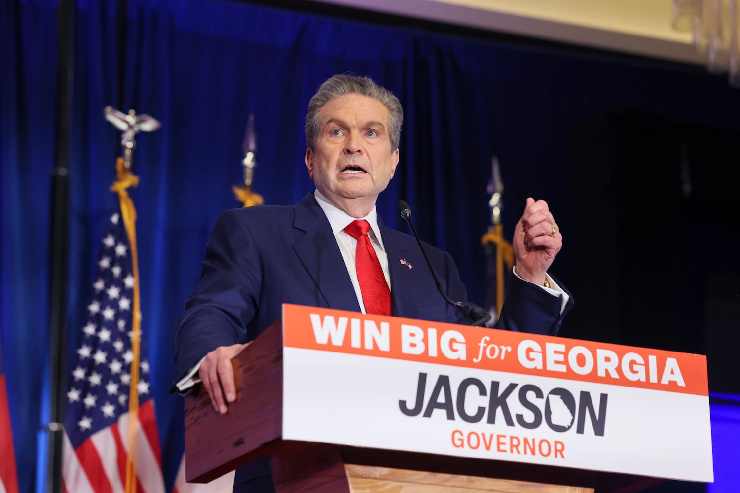 Georgia gubernatorial candidate Rick Jackson at his election night watch party for the 2026 Georgia primary elections