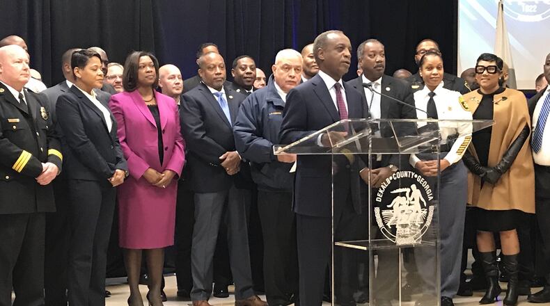 DeKalb County CEO Michael Thurmond speaks at a press conference to announce his proposal for 4% raises for public safety personnel in the county. TYLER ESTEP / TYLER.ESTEP@AJC.COM
