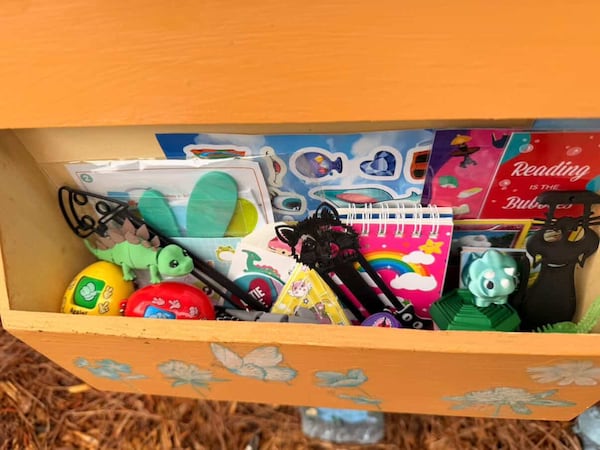 Jamerson Forest's Fables includes a treasure box with an assortment of toys, notebooks, key chains and bookmarks for kids to trade. (Courtesy of Jamerson Forest's Fables)