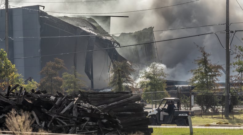 The fire at BioLab continues to present a steady flume across Conyers. Rockdale County residents had been under a shelter-in-place order after the fire broke out Sunday, but authorities lifted the order at 7:45 p.m. Monday. Officials then advised residents to hunker down again early Tuesday if winds pushed the plume overhead.
