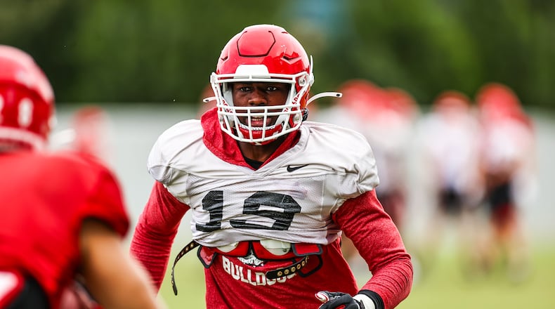 Georgia outside linebacker Adam Anderson (19) during the Bulldogs’ practice session in Athens, Ga., on Monday, Oct. 4 2021. (Photo by Tony Walsh)