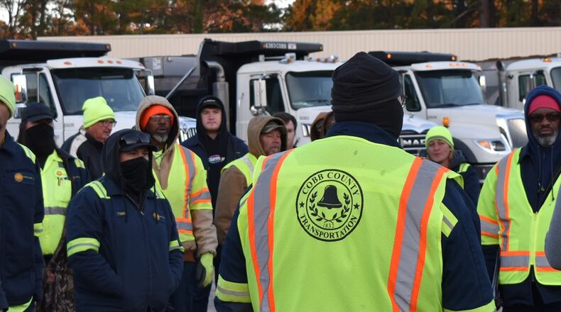 Cobb DOT staff trained for a winter weather drill on Dec. 8, with plans to work 12-hour alternating shifts during a real winter storm.