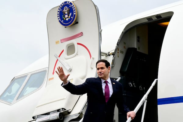U.S. Secretary of State Marco Rubio waves during the last day of his visit to Italy and the Vatican earlier this month. (Stefano Rellandini/AP Pool)