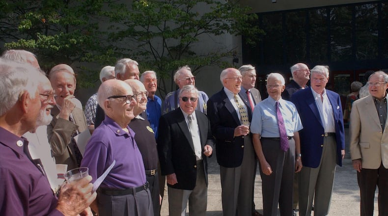 ATLANTA Henry W. Grady High School- Dedication ceremony of the Boy's High Memorial Gate at the Tenth Street entrance in 2002. After the ceremony, Boy' High alumni gather for a group photo (8/29/02 Thursday) (NICK ARROYO/STAFF PHOTO)