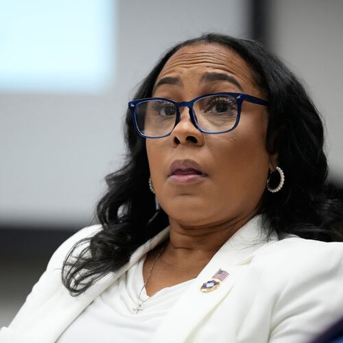 FILE - Fulton County District Attorney Fani Willis is seen at the Georgia State Capitol during questioning from a Georgia State Senate panel about her prosecution of President Donald Trump on Dec. 17, 2025, in Atlanta. (AP Photo/Brynn Anderson, File)