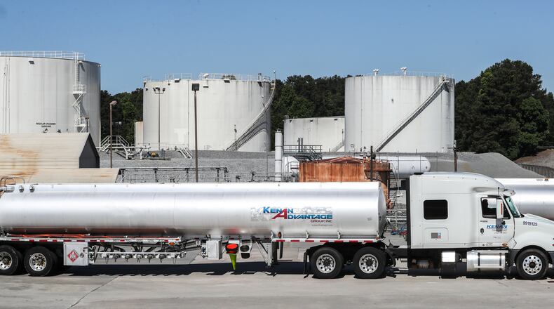 Gas tankers filled up and gasoline flowed at the Chevron Doraville Terminal at 4026 Winters Chapel in DeKalb County on Friday, May 14, 2021. (John Spink/John Spink@ajc.com)