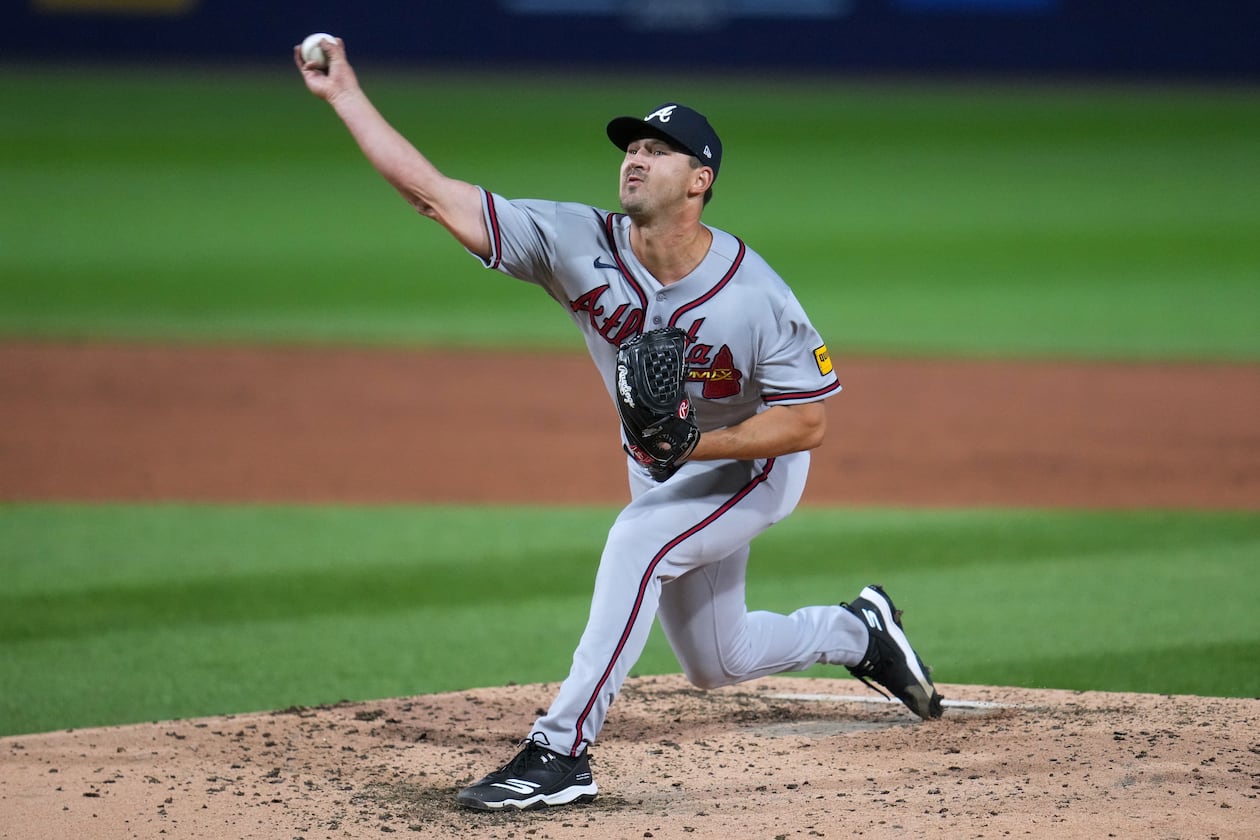 Atlanta Braves' pitcher Tyler Mahle delivers during the third inning of the Little League Classic baseball game against the Milwaukee Brewers in Williamsport, Pa., Sunday, Aug. 23, 2026. (Gene J. Puskar/AP)