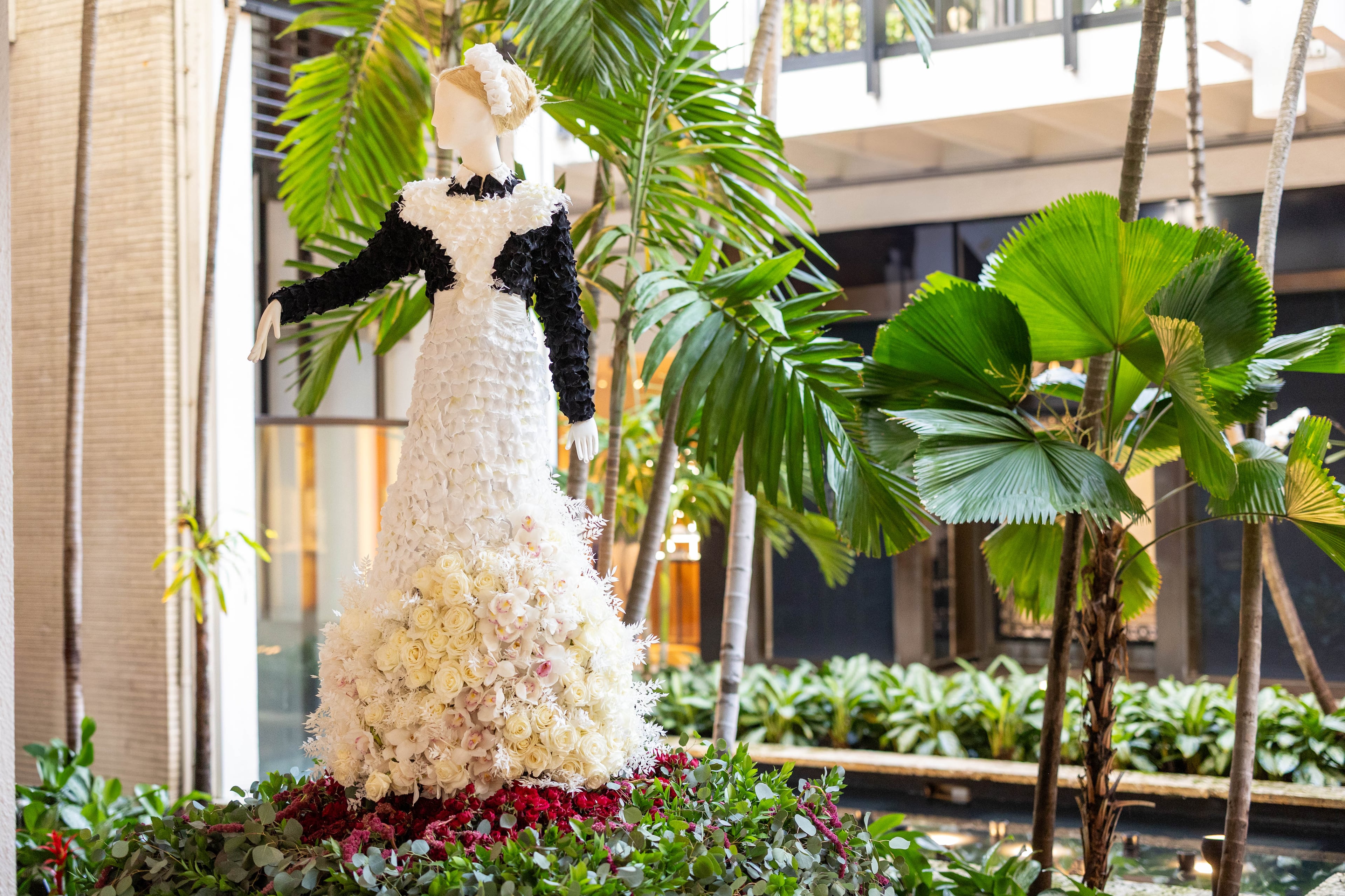 Anna Bates’ black-and-white servant’s uniform was on display in Florida earlier this year as part of a “Downton Abbey”-inspired floral installation. (Courtesy)
