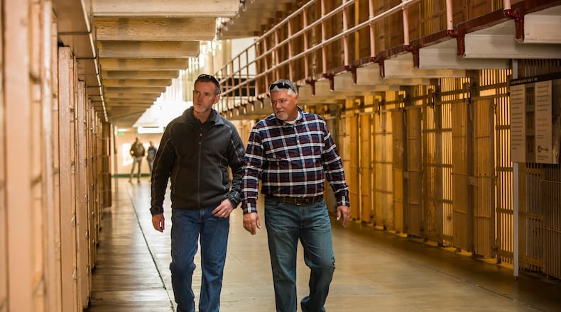 San Francisco, CA - June 23: Ken and David Widner during filming of a History Channel program Alcatraz: Search For The Truth on Alcatraz Prison in San Francisco, California on June 23, 2015. (© 2015 A&E / photo by David S. Holloway)