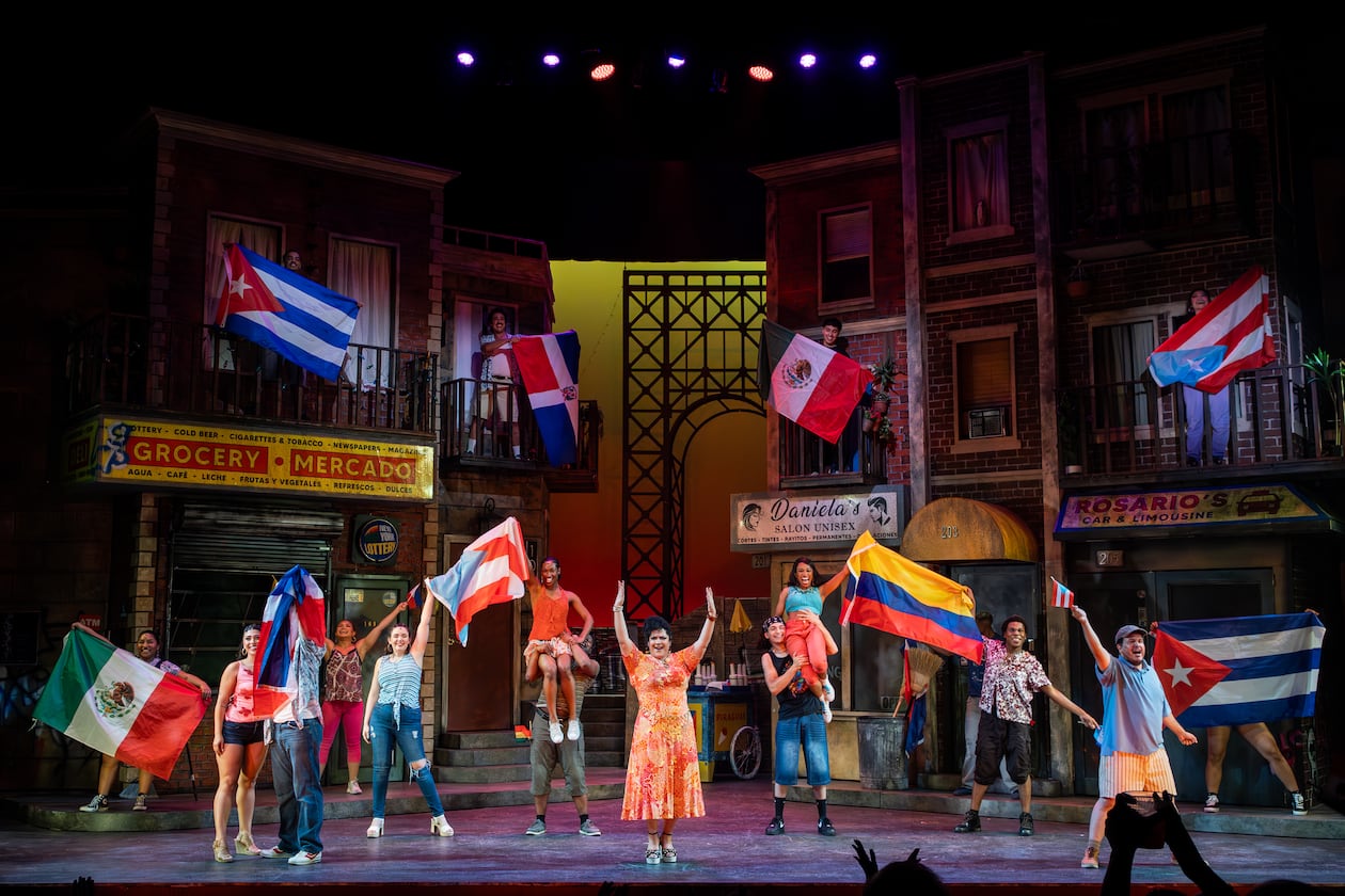 The cast of "In the Heights" at Aurora Theatre performs "Carnaval del Barrio." (Casey Gardner Ford/Courtesy of Aurora Theatre)