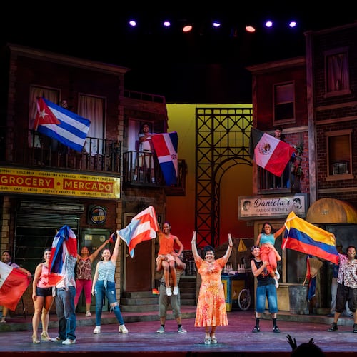 The cast of "In the Heights" at Aurora Theatre performs "Carnaval del Barrio." (Casey Gardner Ford/Courtesy of Aurora Theatre)
