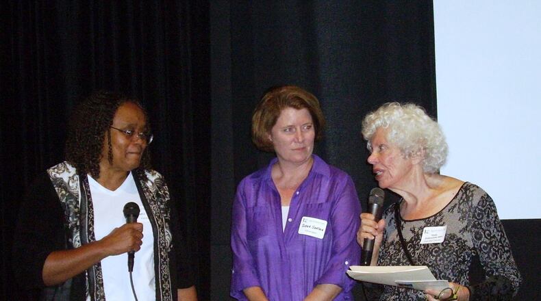 Dr. Toni Miles (left) is shown facilitating a conversation with filmmakers about caregiving at a meeting in San Francisco. The University of Georgia professor recently concluded an eight-year-long study of the health effects of grief on surviving family and friends. CONTRIBUTED