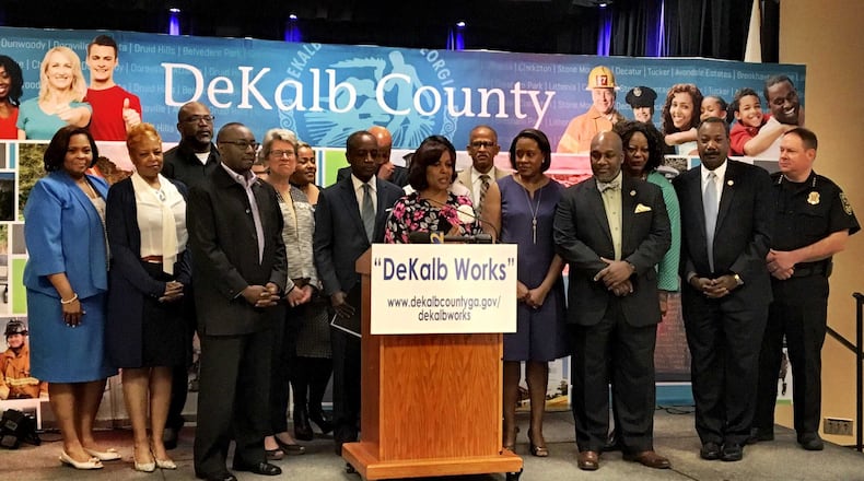 Sheryl Stone, director of WorkSource DeKalb, speaks during the launch of DeKalb Works on Wednesday at Maloof Auditorium in Decatur. MARK NIESSE / MARK.NIESSE@AJC.COM