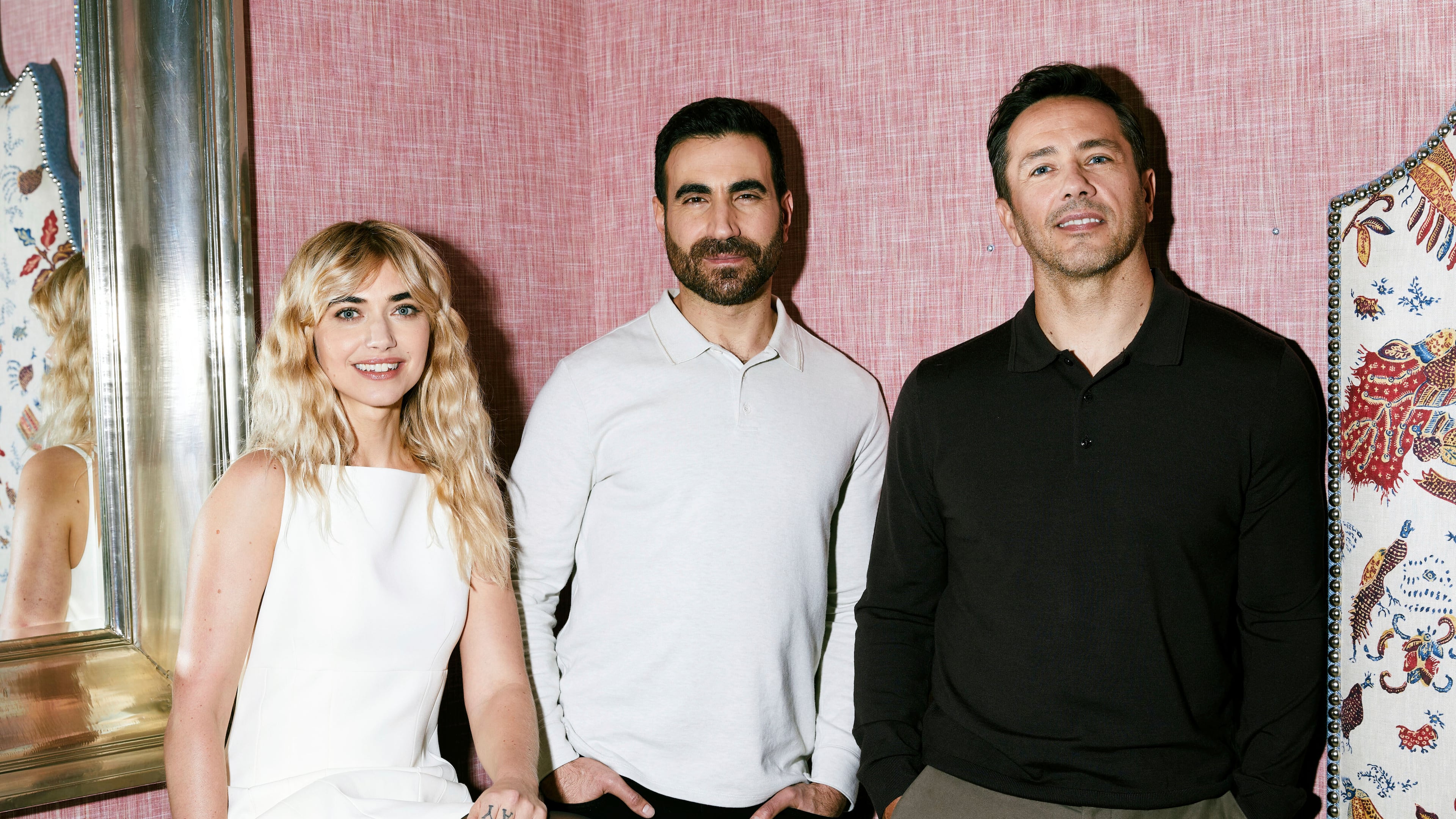 Imogen Poots, from left, Brett Goldstein, and William Bridges pose for a portrait to promote "All of You" on Wednesday, Sept. 17, 2025, in New York. (Photo by Taylor Jewell/Invision/AP)