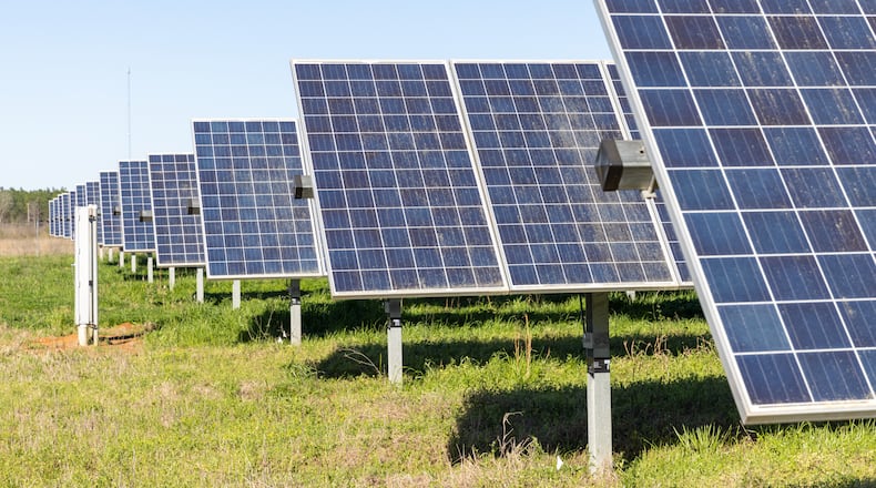 A solar farm on land owned by Jimmy Carter in Plains on Sunday, March 5, 2023. (Arvin Temkar/AJC)