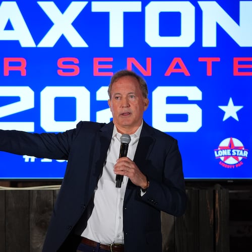 Texas Attorney General Ken Paxton, a Republican candidate for the U.S. Senate, speaks to supporters at a campaign event in McKinney, Texas, Tuesday, May 19, 2026. (AP Photo/LM Otero)