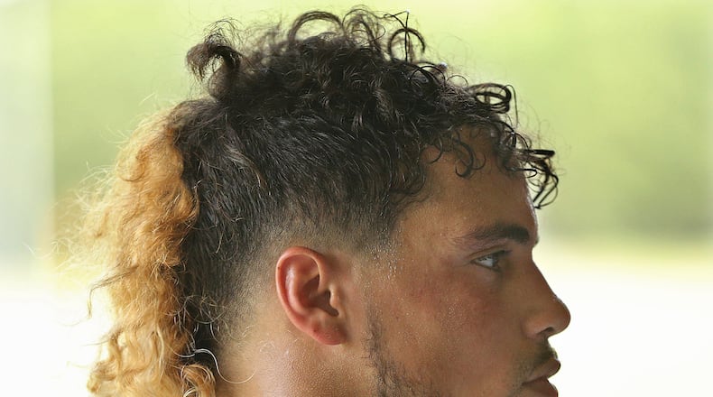 Falcons rookie linebacker Duke Riley, LSU, during rookie mini-camp on Friday, May 12, 2017, in Flowery Branch. Curtis Compton/ccompton@ajc.com