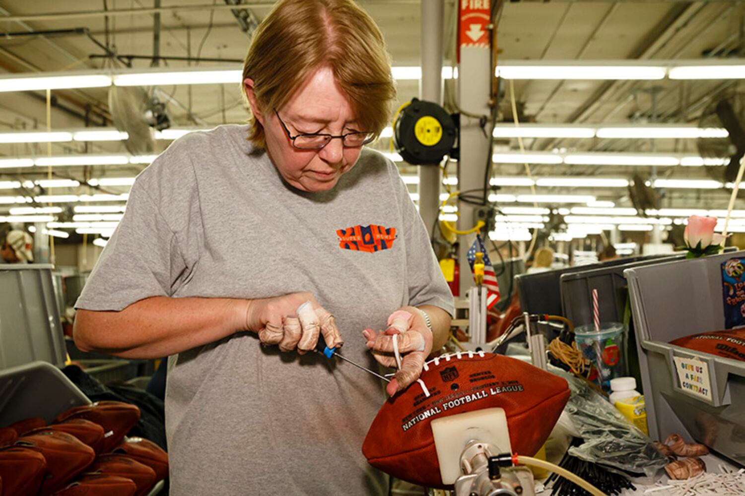 Super Bowl XLVIII gear made at Wilson Sporting Goods in Ada, Ohio