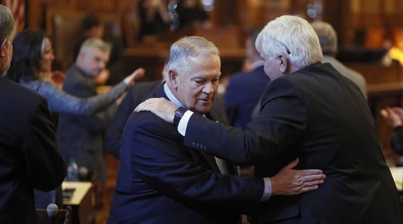 House Speaker David Ralston received a standing ovation Monday after addressing accusations that he has abused his authority. Several Republican lawmakers signed onto a resolution last week calling for Ralston to resign as head of the state House over his use of power to delay cases of defendants accused of crimes. Bob Andres / bandres@ajc.com