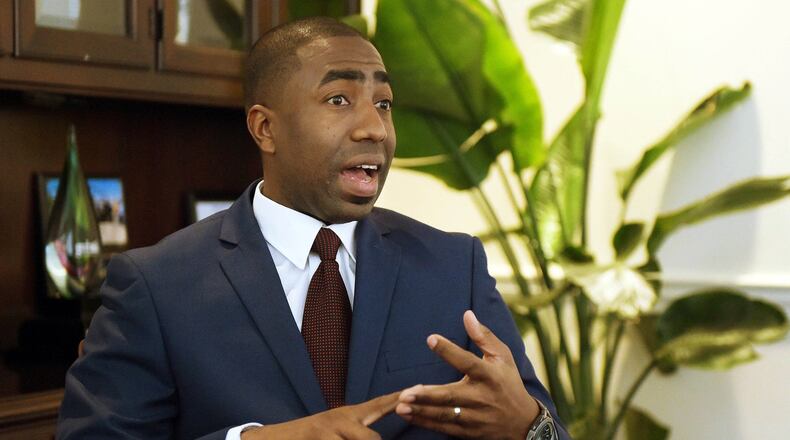 Interim DeKalb County CEO Lee May announces that he’s not running for the CEO position in the November election during an interview with The Atlanta Journal-Constitution in his office on Feb. 5. KENT D. JOHNSON/ kdjohnson@ajc.com