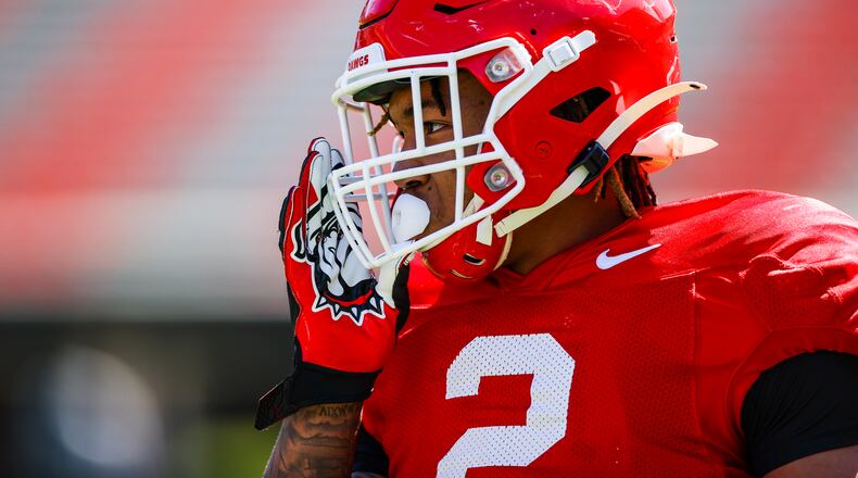 Georgia running back Kendall Milton is now wearing the number 2 rather than 22 for the Bulldogs. He has also been their most explosive and consistent performer during spring practice. (Photo by Tony Walsh/UGA Athletics)