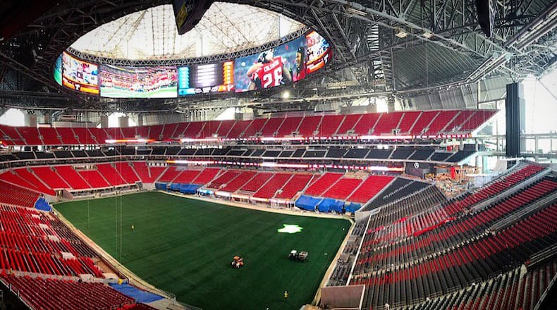 The FieldTurf playing surface has been installed at Mercedes-Benz Stadium.