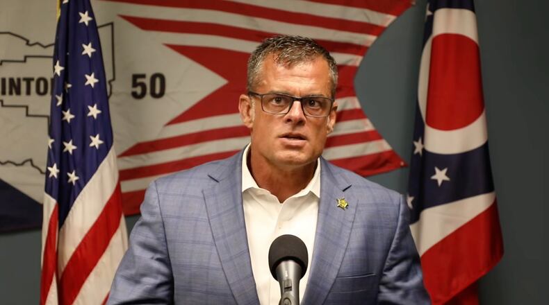 This image taken from video released by the Office of Ohio Attorney General Andy Wilson shows Wilson speaks during a press conference Tuesday, June 30, 2026. (Office of Ohio Attorney General Andy Wilson via AP)