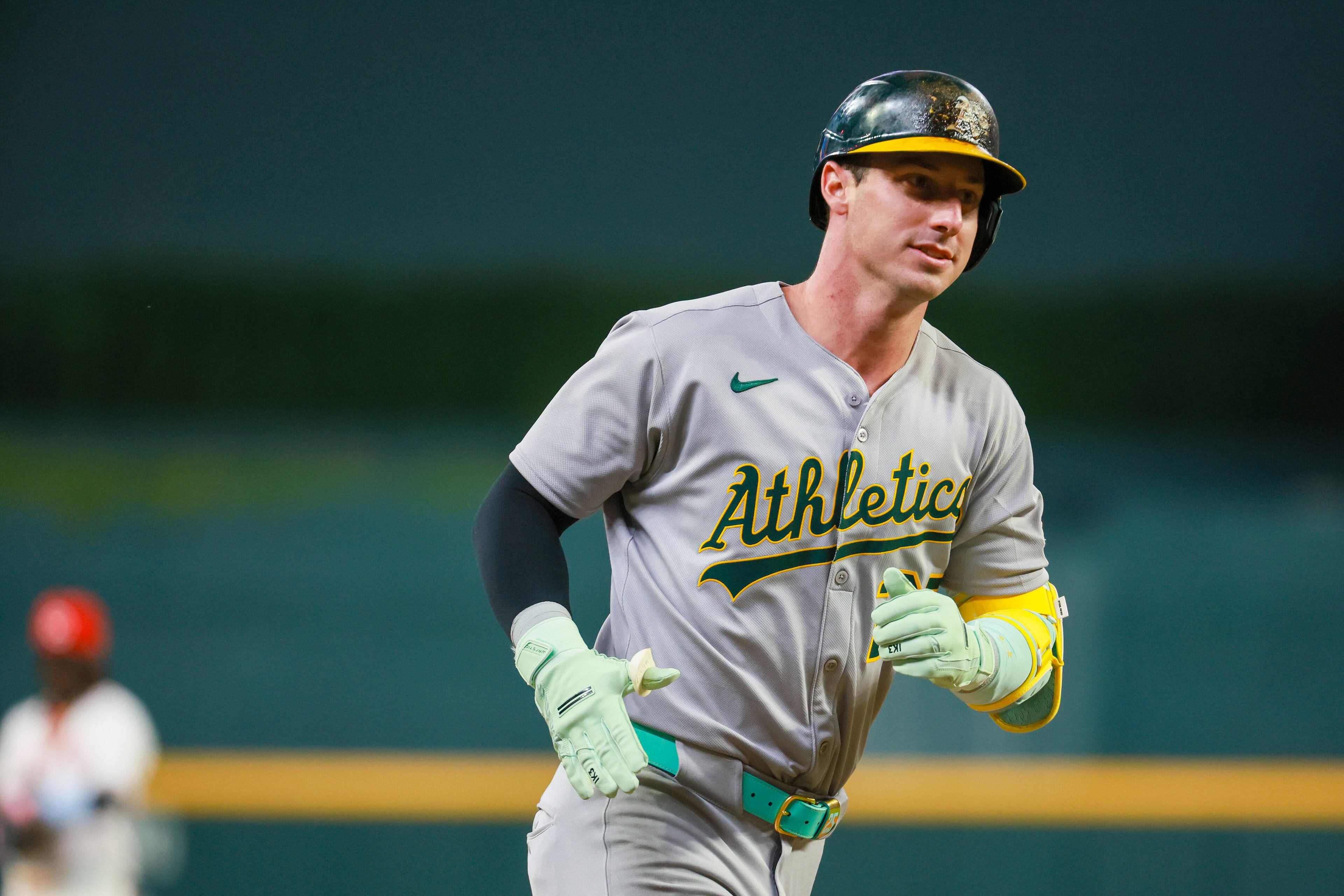 American League designated hitter Brent Rooker of the Oakland A's hits a three-run homer against the National League during the seventh inning of the MLB All-Star Game at Truist Park in Atlanta on Tuesday, July 15, 2025. (Jason Getz/AJC)