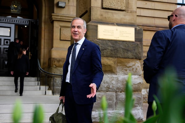 Canada Prime Minister Mark Carney arrives at the Office of the Prime Minister and Privy Council, the morning after the Liberal Party won the Canadian federal election, in Ottawa, Canada, on Tuesday, April 29, 2025. (Justin Tang/The Canadian Press via AP)