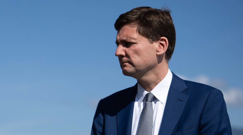 FILE - B.C. Premier David Eby looks on before a meeting in Vancouver, British Columbia, May 20, 2026. (Ethan Cairns/The Canadian Press via AP, File)