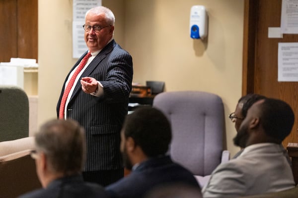 Defense attorney Martin Zummach, the defense attorney for former Memphis Police Department officer Justin Smith Jr., points to former officer Tadarrius Bean, as Judge James Jones Jr. hears motion arguments prior to the start of the criminal trial for the death of Tyre Nichols at 201 Poplar in Memphis, Tenn., on Monday, April 28, 2025. (Chris Day/ Commercial Appeal/USA Today Network, via AP, Pool)