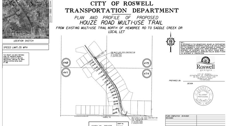 Roswell will construct an 8-foot-wide multi-use trail from Hembree Road to Saddle Creek Drive on the eastern side of Houze Road. (Courtesy City of Roswell)