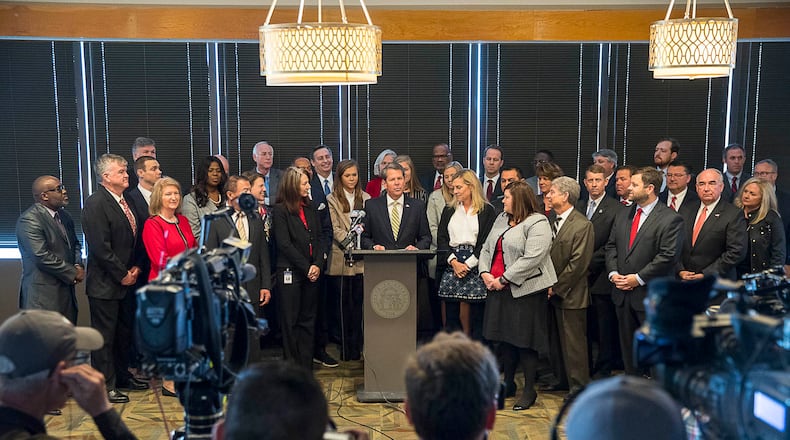 Republican Gov.-elect Brian Kemp unveils his transition team. AJC/Alyssa Pointer.