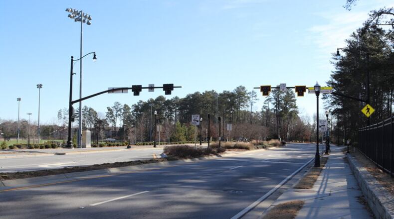 A HAWK signal on Franklin Gateway is an example of one of the improvements that has taken place in the Gateway Marietta Community Improvement District (GMCID). (Courtesy of GMCID)
