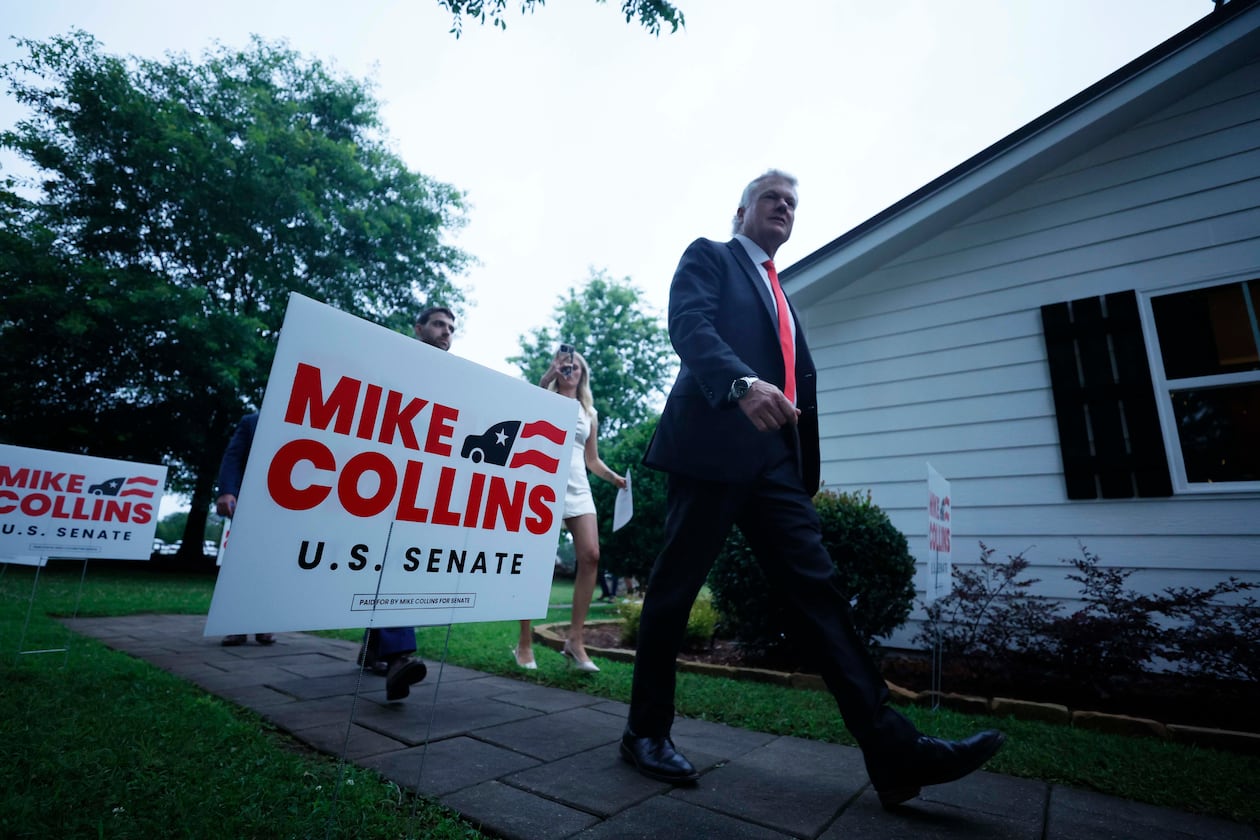 U.S. Rep. Mike Collins, seen here in Jackson the day he won the Republican U.S. Senate nomination in June. (Miguel Martinez/AJC)